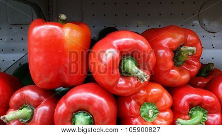 Stacks of capsicum in a tray