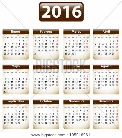 2016 Spanish Calendar