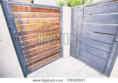 Wooden and metal doors on the streen