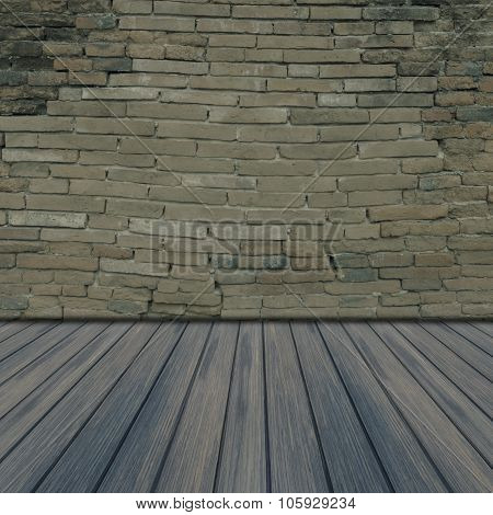 Old brick wall and wooden floor.