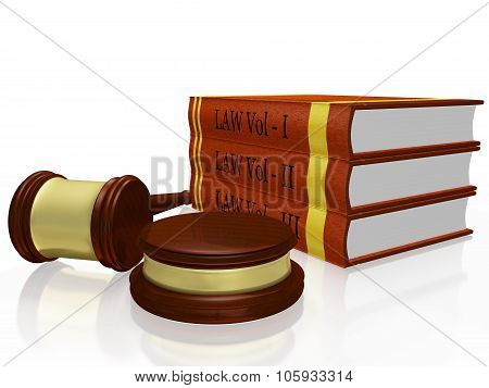 Law Books And Judge Gavel Mallet
