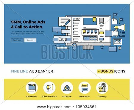 Social Media Marketing Flat Line Banner