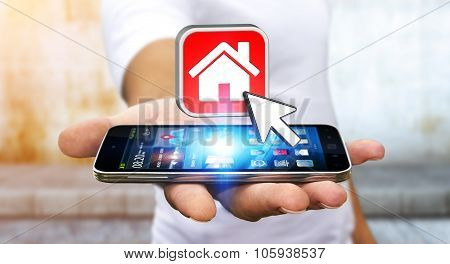 Businessman Using Modern Mobile Phone To Rent A Flat