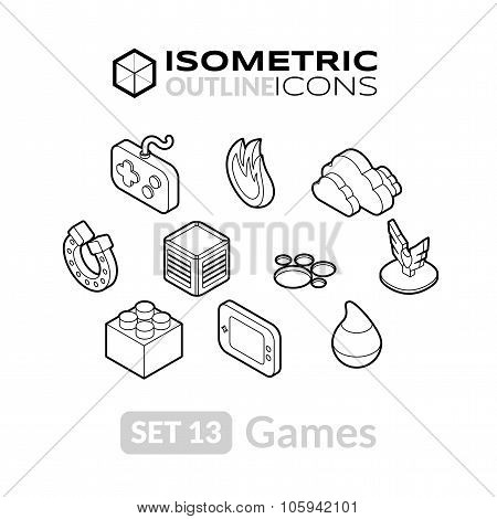 Isometric outline icons set 13
