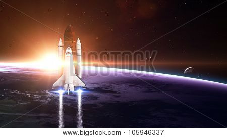 Space shuttle Leaving Earth - Elements of this Image Furnished By NASA