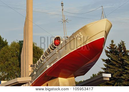 KALININGRAD, RUSSIA - AUGUST 30, 2015:Torpedo Boat, Monument To Baltic Seamen