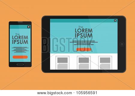 Vector mock-up. Adaptive website on the tablet and smartphone.