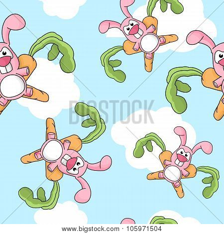 Cartoon Rabbit Emblem Seamless Pattern