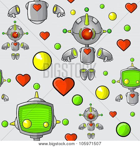 Cartoon Robots Seamless Pattern