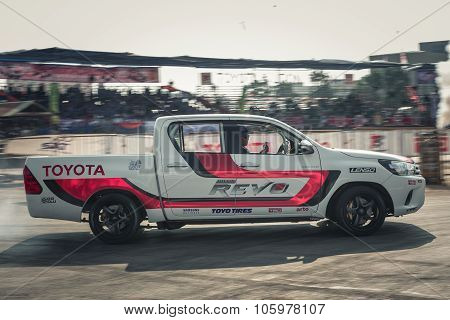 Pick-up Car Perform Drifting On The Track With Motion Blur