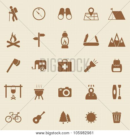 Trekking Color Icons On Brown Background