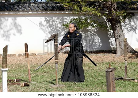 Samurai japanese clothing uniform with katana sword
