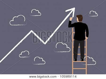 Business Man Standing On Ladder Drawing Growth Chart