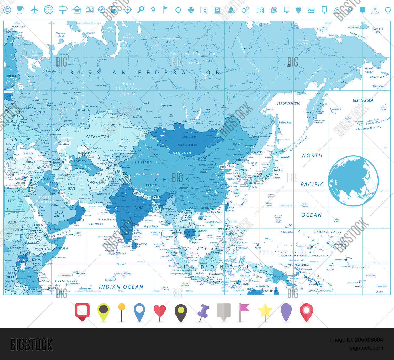Asia Political Map Vector & Photo (Free Trial) | Bigstock