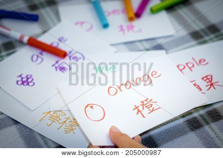 Mandarin; Learning New Language With Fruits Name Flash Cards
