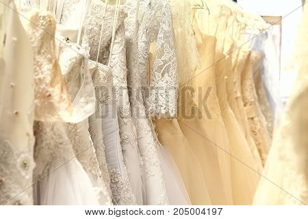 White and cream colored wedding dresses horizontal