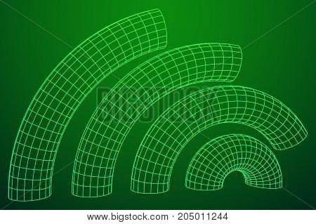 Wireframe Mesh Bend Column. Connection Structure. Digital Data Visualization Concept. Vector Illustration.