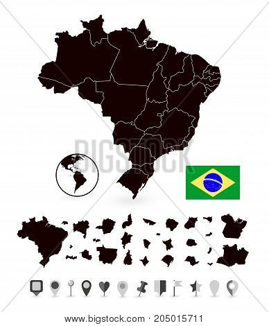 Detailed Map Of Brazil And Flat Navigation Set