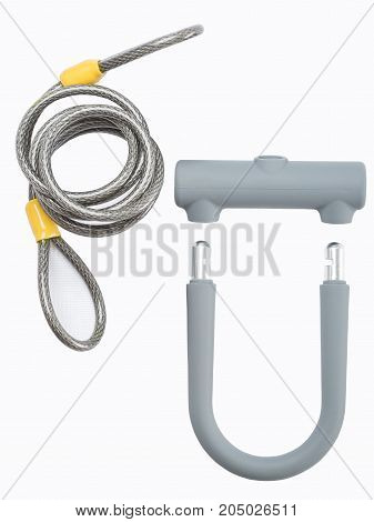 bicycle lock and cable for bicycle isolate on white background.
