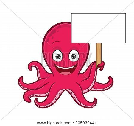 Clipart picture of an octopus cartoon character holding blank sign