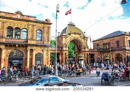 COPENHAGEN, DENMARK - JULY 20: Tivoli gardens, a famous amusement park and pleasure garden in Copenhagen, Denmark