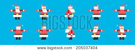 Vector illustrations set in flat style with santa in different directions. Good for animations and design works.