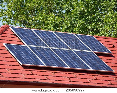Soler panels on the roof of a house