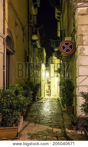 Night Ragusa Town Street View, Sicily, Italy
