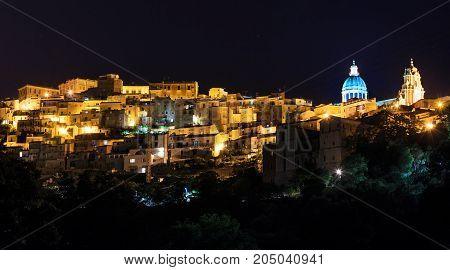 Night Ragusa Town View, Sicily, Italy