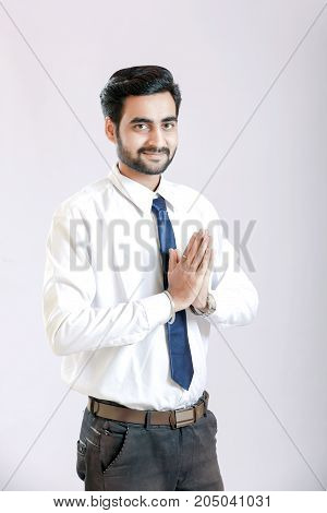 happy indian  young employee in formal wear