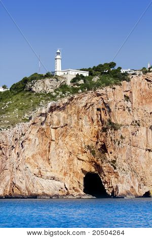 Cape Nao lighthouse white coast Alicante Mediterranean Spain