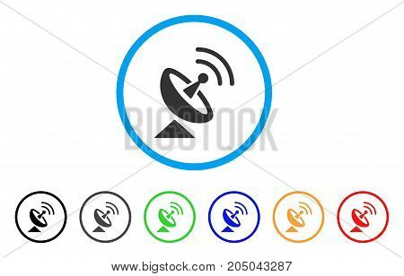 Radio Telescope rounded icon. Style is a flat radio telescope grey symbol inside light blue circle with black, gray, green, blue, red, orange versions. Vector designed for web and software interfaces.