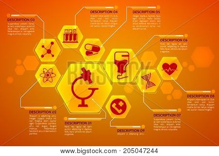 Medical background poster with heart health and science symbols flat vector illustration