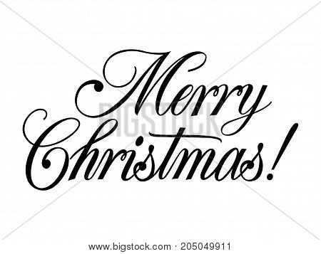 Merry Christmas lettering with exclamation mark. Christmas greeting card. Handwritten text, calligraphy. Can be used for greeting cards, posters, leaflets and brochure