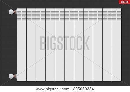 Metal Heating radiator. Central heating system equipment. Water and steam model for wall. Vector Illustration