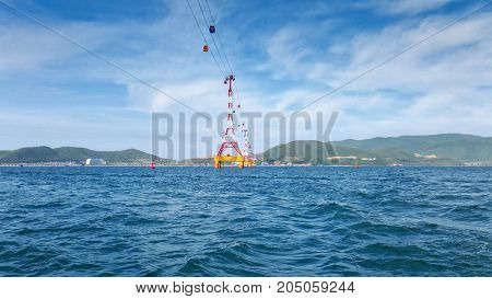 cable car through the sea to the island, Nyachang, Vietnam