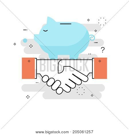 Financial partnership, cofinancing, business cooperation, joint investment, piggy bank concept flat line vector illustration design for mobile and web graphics