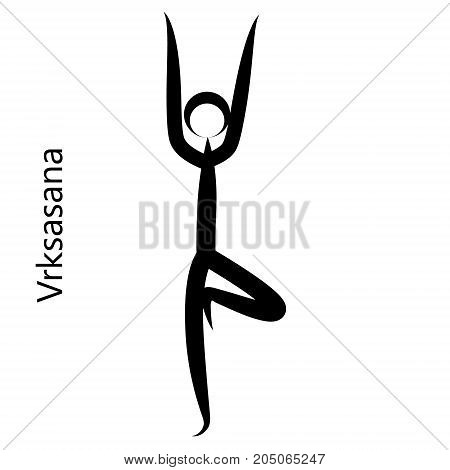 Tree Pose, Vrksasana. Yoga Position. Vector Silhouette Illustration. Vector graphic design or logo element for spa center, studio, poster. Yoga retreat. Black. Isolated