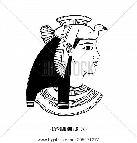 Hand Drawn Vector Illustration - Egyptian Collection. The Gods Of Ancient Egypt, Goddess Isis. Perfe