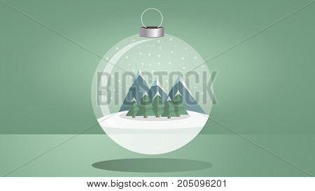 Christmas Theme with mountain in a shiny christmas ball