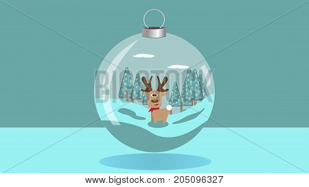 Christmas Theme with a deer in a shiny christmas ball