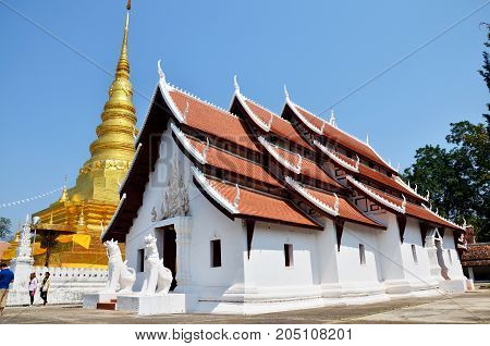 Buddha Relics In Golden Chedi Of Wat Phra That Chae Haeng Temple
