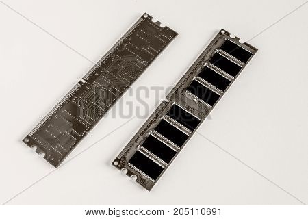 Black DDR RAM memory module on a white background