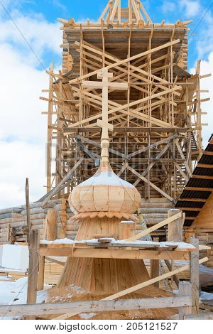 Holy spring gremyachiy Klyuch. Construction of a new temple Svyatogorye. Moscow region Sergiev Posad district village Vzglyadnevo