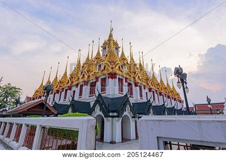 Bangkok , Thailand - Sep 21, 2017: Golden pagoda in Wat Ratcha Nadda Temple