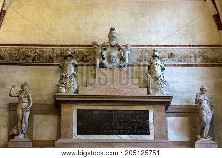 VERONA ITALY - MAY 1 2016 - Interior of Sant'Anastasia Church in Verona Italy. Sant'Anastasia is a church of the Dominican Order in Verona it was built in 1280 -1400