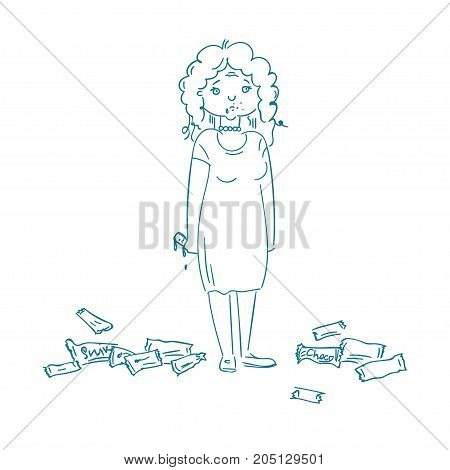 woman with eating disorder eat sugar products, Illustration