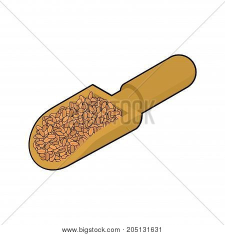 Wheat In Wooden Scoop Isolated. Groats In Wood Shovel. Grain On White Background. Vector Illustratio