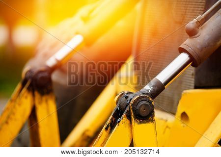 Pneumatic piston for machinery technology. Concept machine for lifting the load and hydraulic forces.