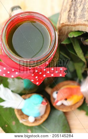 Bamboo grass juice or Tiliacora triandra (bai-ya-nang)